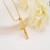 Män 24 K Solid Gold GF Cross Halsband Hela Crucifix Pendant Women Jewelry Fashion Desus Decoration Dress2008