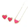 Necklace Earrings Set 2022 Pink Heart Resin Druzy Colored Gem Stone Small Love Geometric Stud & Jewerly For Women226W