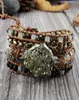 Rå pyrit boho armband blandade naturliga stenar 5 trådar wrap armband handgjorda pyrit charm läder armband kvinnor armband cx201532657