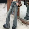 Damesjeans Amerika Y2k Low Rise Flare Vintage WashedJeans Koreaanse Grunge Cargo Broek Jaren 2000 Wijde Pijpen Denim Streetwear Mode