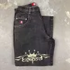 Streetwear JNCO Y2K Haruku Hip Hop rétro graphique brodé Baggy jean pantalon noir hommes Punk Rock gothique pantalon large