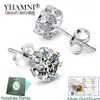 Have Certificate YHAMNI 100% Solid 925 Silver Stud Earrings High Quality 7mm Zirconia Stone Wedding Fine Earrings for Women SE005343a