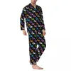 Herren-Nachtwäsche-Pyjama Männliche Skelettkaninchen täglich Nachtwäsche Buntes Druck 2 Stück Vintage Set Longärmedizin Kawaii Oversize Home Anzug