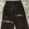 JNCO Y2K Hip Hop Retro Gráfico Bordado Baggy Jeans Calças Pretas Homens Mulheres Novo Haruku Gótico Cintura Alta Calças Largas