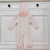 New kids jumpsuits Grid letter jacquard infant bodysuit Size 50-80 Two piece set born baby Knitted onesie and Knitted hat Dec10