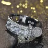 Brand band Luxury Diamond Key Rings Jewelry 925 Sterling Silver White Clear Topaz CZ for Women Wedding Vintage Ring159Z