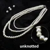 Комплект ожерелья и сережек 4/6/8 мм, 3 ряда, наложенные белые круглые стеклянные имитационные жемчужины, короткие простые женские цепочки для свитеров в виде ракушек, оптовая продажа