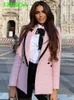 T Moda Women Elegancka tekstura podwójnie piersi Tweed Blazer Long Rleeve Pockets Coats Fash Mode Streetwear Tops 231228