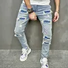 Mannen gaten casual skinny jeans broek streetwear mannelijke stijlvolle gescheurde effen hip hop slanke denim broek 231228