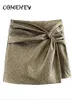 Vintage błyszcząca mini spódnica dla kobiet nieregularna impreza dziobowa 2024 solidne spódnice żeńska elegancka pakiet biodra błyszczące krótkie spódnice 231228