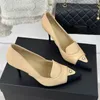 Vintage Designer Luxury High Heel Spring/summer Pointed Toes Women Sandals Western Banquet Party Shoes Dress Pants Top Quality Cowhide Sheeps