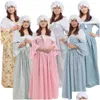 Theme Costume Medieval Renaissance Costumes Colonial Pioneer Pilgrim Adt Halloween Carnival Party Woman Floral Dress With Bonnet Out Dhfvl