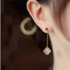 Orecchini a pennella Trendy 925 Silver per Lady Party Accessori Temperamento TASSEL CLOVER Giade Ear Long Drop Ear