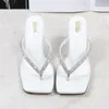 Slippers Women Summer Female Shoes Beige Heeled Sandals Med Glitter Slides Square Toe Platform Rubber Flip Flops 2023 Black Jell