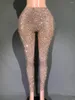 Abbigliamento da palco Pantaloni con strass argento scintillanti per le donne Costume da ballo per performance di ballerino di cantante con leggings in rete trasparente sexy