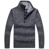 秋のメンズ濃い暖かいニット格子縞の長袖の長袖のタートルネックセーター半分ジッパーウォーウール冬のジャンパー快適な服231228