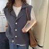 Kvinnors västar vintage Autumn Winter Sticked Set Women Japanese Style Short Cardigan and Vest Woman Korean Buttons Up V-Neck tröja R215