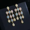 Dangle Earrings S925 Silver Luxury Micro-Set Zircon Exquisite Colorful Senior Long Ladies Party Birthday Jewelry Gift