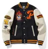 Men's Jackets Black White Stripe High Street Streetwear Coat PU Woolen Men Boy Panda 72 Letterman Varsity Award Sukajan Souvenir Jacket