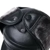 Cappello bomber invernale da uomo in pelle marrone russo colbacco con paraorecchie in pelliccia calda genuina marca da baseball di mucca 231228