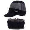 Bérets pour hommes et hiver chauds Cashmere Chapeau écharpe combinaison Cap de tricot à vent avec kit Père cadeau