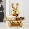 Resin Electroplated Astronaut Rabbit Tray Figurines for Interior Home Office Desktop Storage Container Decor Objects 231227