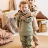Barn Fleece Winter Outfit Toddler Cotton Solid Hoodies Pullover Sweatshirt Pants Tracksuit Set Kids Boy Girl Warm Sweatsit 231227