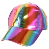 Bollmössor Baseball Cap Leather Imitation gjord med gradiant glanshattar Pre Cwved Brim Radiant för solskydd