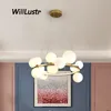 Modern Aluminum Ring Pendant Lamp Glass Bubble Ball Suspension Light Hotel Hall Living Dining Bedroom Hanging Ceiling Chandelier