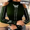 Womens Tops Spring Sexy Hollow Out Slim T-shirts Elegant Butterfly Print Turtleneck Blouses Pullover Fashion Casual Blusa