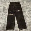 JNCO Y2K Hip Hop Retro Gráfico Bordado Baggy Jeans Calças Pretas Homens Mulheres Novo Haruku Gótico Cintura Alta Calças Largas