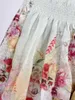 12.28 Holiday Temperament Silk Linen Floral Print Ruffle Ruched Tassel Hem Mini kjol Kvinnor