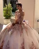 Glitter Rose Pink Sequin Quinceanera Dresses Ruffles Ball Gown Sweet 15 Cinderella Birthday Prom Party Gowns Detachable Long Sleeves Luxury Special Occasion Dress