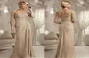 신부 드레스 플러스 사이즈의 샴페인 어머니 2023 시폰 반 소매 신랑 화제 모이더 이브닝 드레스 새로운 비즈