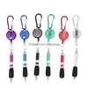 Annan hemlagringsorganisation Infällbart Badge Reel Ballpoint Pen Belt Clip Key Chain med Carabiner Hook Portable Ball Lanyard L DH8BT