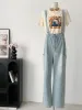 Pantalon en Denim droit pour femmes, Vintage, Baggy, bleu délavé, jambes larges, Long, taille haute, esthétique des années 2000, Y2k, été