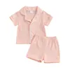 Set di abbigliamento per bambini outfit estivo camicia abbottonatura a manica corta con cortometraggi in vita elastico