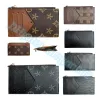 Porte-clés longs portefeuilles en cuir véritable fentes titulaire Designers fermeture éclair pour hommes porte-cartes pour femmes porte-cartes à fleurs marron