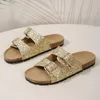 Slippare 2023 Summer Trend Sequin Parent-Child Children's Women's Double Buckle Flip Flops Cork Sandals