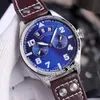 Nouveau Big Pilot Little Prince IW502703 Cadran bleu 7 jours de réserve de marche automatique Montre pour homme Boîtier en acier Bracelet en cuir marron Montres Hel3384