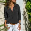 Blouses pour femmes Fashion V chemises à cou de cou à manches longues Pocket Pockets Design Reprod Down Collar Couleurs solides Fémininas décontractées