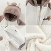 Lammull baby jumpsuit tecknad huva född romper höst vinter varm småbarn onesie förtjockar bomull spädbarnsutrustning 0-24m 231227
