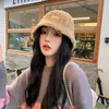 Beanie Skull Caps Plush Fisherman Hat for Women in Winter with a Highend Feel White Fluffy Bucket Small Face and Thickened Warm Basin