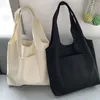 Shopping Bags Beige Canvas Bag Women Girl Reusable Eco Black HandBags Non-woven Fabric Large Capacity Solid Color Tote 42X36cm