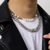 Colliers pendants Luxury Iced Out Ringestone Miami Coubain Chain Collier 2pcs Set CZ Bling Rapper Pearl Choker Set pour les hommes Punk Jew339s