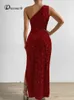 Dressmecb a una spalla maxi lungo vestito paillettes scintillanti sexy da sera sexy party slim rouched abito estivo 231227