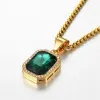 Hip Hop Iced Out Square Pendant Necklaces Male Golden Color 14k Yellow Gold Chains For Men High Quality Jewelry