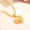 Double many Heart Pendant Necklaces Romantic Jewelry 24 k Yellow Fine Gold Womens Wedding gift Girlfriend Wife Gifts259x