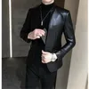 Fashion Men's Casual Boutique Suit Leather Jacket / Male Solid Color Business Suit Collar PU Blazers Dress Coat S-3XL 231228