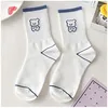 Chaussettes pour femmes, ours de dessin animé, automne hiver, à carreaux bleus, mode japonaise et coréenne, cadeaux pour étudiantes, chaussettes Tube central en coton